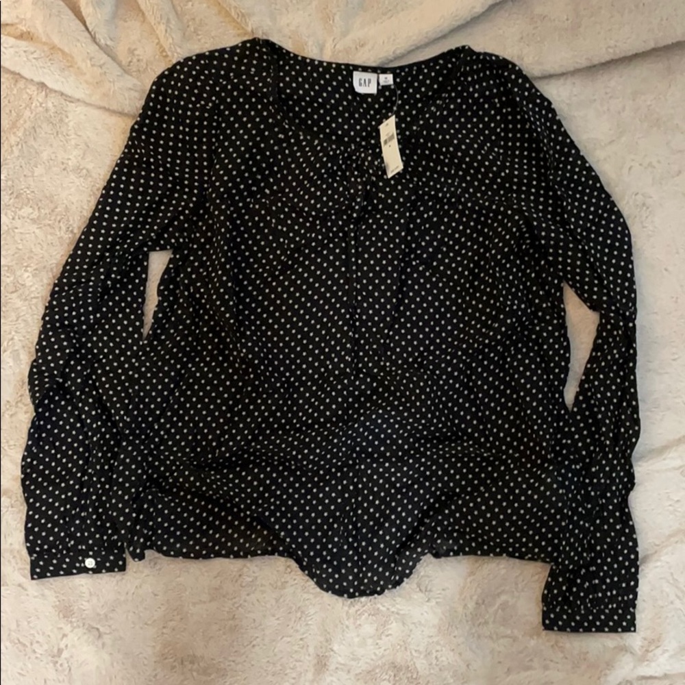 Navy star print tie front blouse